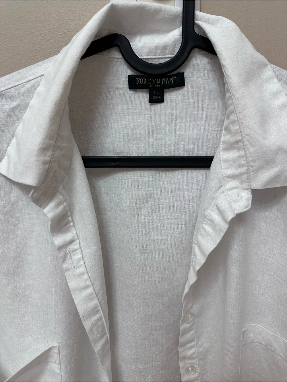 For Cynthia White Linen Casual Button-Down Shirt Size S